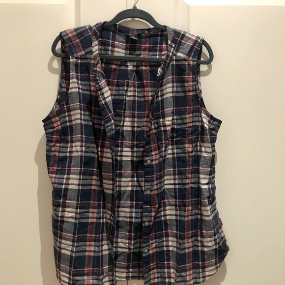 Eddie Bauer sleeveless blouse plaid cotton vest - Picture 2 of 10